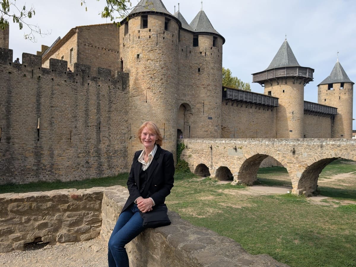 Picture of French immersion student in Carcassonne during an afternoon outing with her teacher Eliane